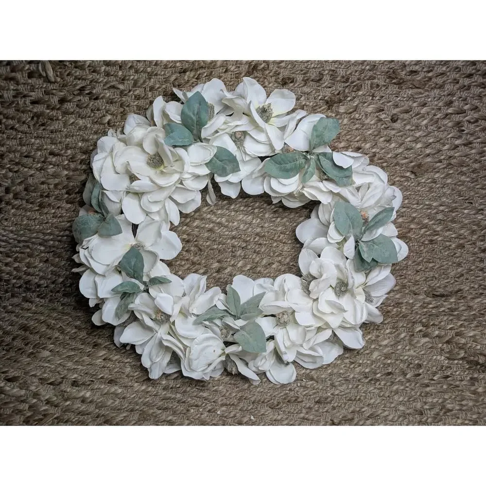 White Floral Spring Wreath Green Leaves Easter Holiday 26